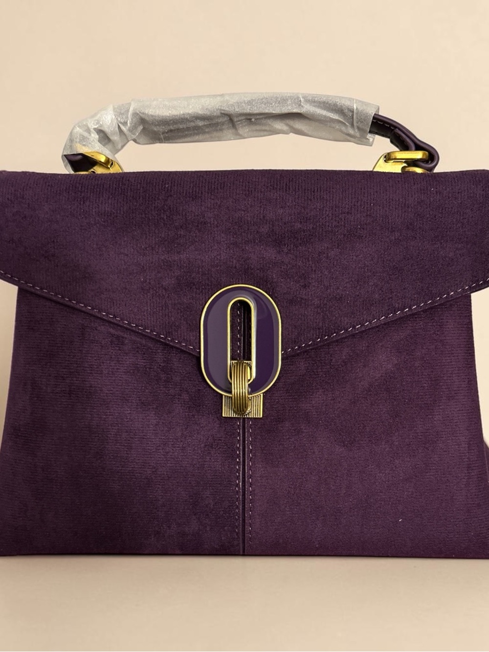 Purple Suede Top Handle Bag - with enhancement chain. Crossbody.